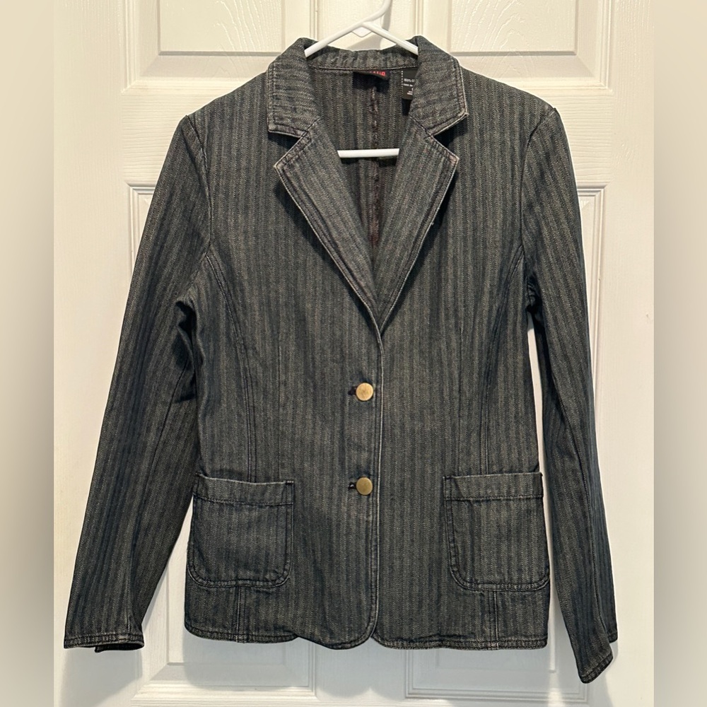 Women’s Vintage NYC Denim CharcoalGray & Black Pinstripe Jean Jacket Size Small